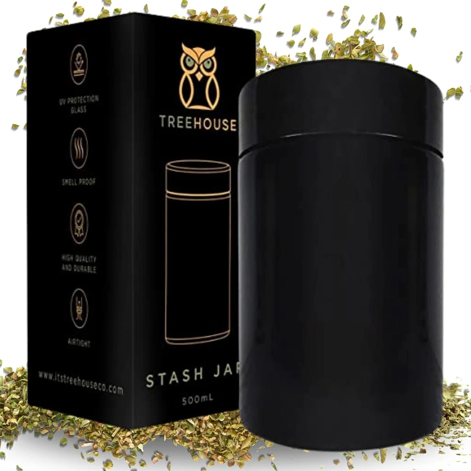 Treehouse Stash Jar Smell Proof Container (500mL) for Herbs Spices Black