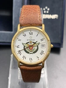 1990's Vintage Eterna Watch Qatar Military Logo Royal Air Force With Box 33mm - Picture 1 of 18