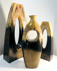 Beautiful VTG SET of 3 MCM Modern Design Art Deco Art Pottery Vases with Cutout.