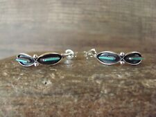 Zuni Indian Sterling Silver Turquoise Needle Point Half Hoop Post Earrings by...