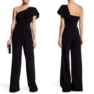 JAYGODFREY Hamilton One-Shoulder-Overall Rüschen schwarz weites Bein klassisch Größe 4 - Bild 1 von 16