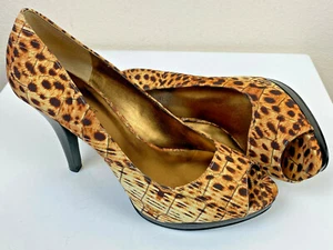 NINE WEST Platform Pump 7M Cheetah Yellow NWDANEE High Heel Peep Toe Summer - Picture 1 of 11