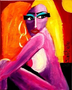 BIG Pop Art COLORFUL LADY NUDE 16" X 20" canvas PAINTING SWARTZMILLER DNA wall - Picture 1 of 17