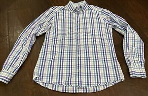 Lacoste Shirt Mens 38 Small Green Check Long Sleeve Button Down Logo Pocket
