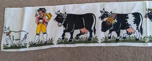 Vintage Fine Linen Collectable Table Runner Wall Hanging Cows Swiss Tyrolean - Foto 1 di 4