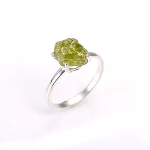 Natural Rough Peridot Silver Ring Beautiful Boho Rough Statement Ring, All Size - Picture 1 of 4