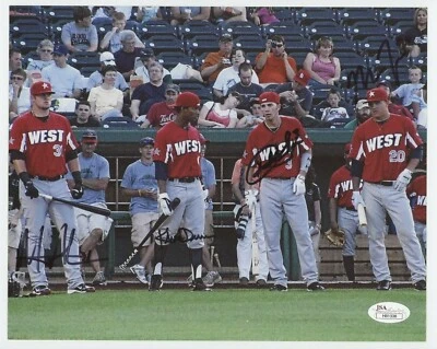 Mike Trout /Khris Davis /Matt Adams 2010 MWL HR DERBY AUTO Rookie 8x10 Photo JSA - Image 1 of 4