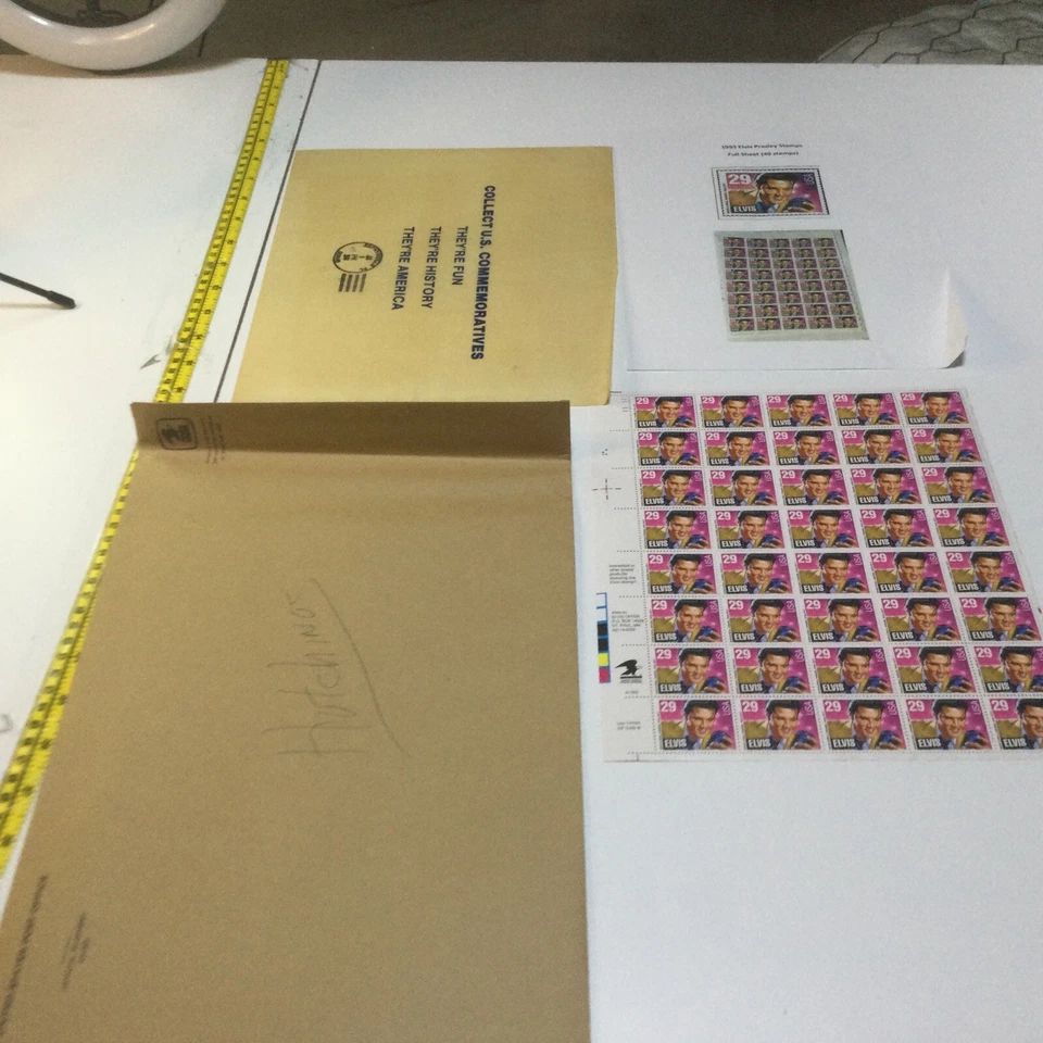 MINT Elvis Presley Stamps Rock & Roll  Full Sheet With Post Mark Sleeve Envelope - Image 1 of 4