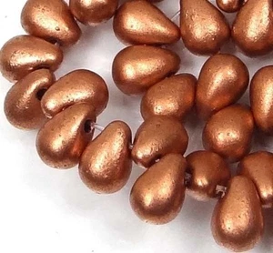 50 Czech Glass Teardrop Beads - Matte Metallic Copper 6x4mm - Picture 1 of 2