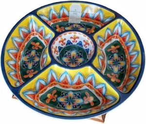 Mosaic Divided Chips and Dip Melamine Plastic Serving Platter Appetizer 15 Inch - Picture 1 of 3
