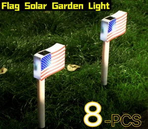 8-PCS American Flag Solar Powered Light | LED Flagpole Lights W/Flag 4th Of July - Picture 1 of 5