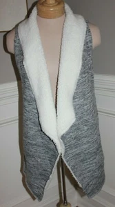 Almost Famous Women's Faux Sherpa Fur Open Front Knit Gray Vest Small BOHO - Picture 1 of 10