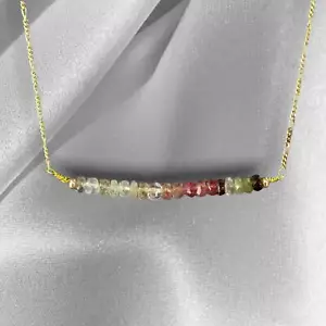 Turmalin Edelstein Stab Halskette - 925 Sterling Gold Vergoldete Bunte Edelstein - Bild 1 von 7
