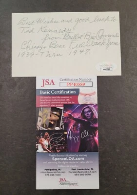 Bullet Bill Osmanski Signed 3x5 index card JSA Certified Auto! NFL Personalized - Image 1 of 3