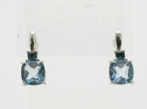Estate Sterling Silver 925 6ctw Natural Blue Topaz Ladies Earrings 6.4g - Picture 1 of 5