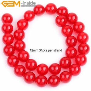 Round  Red Jade Gemstone Loose Beads For Jewelry Making Strand 15"  Wholesale