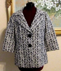 CLASSIQUES ENTIER ATELIER SZ M BLK/WHITE 3/4" SLEEVE LINED 2 BUTTON DRESS JACKET - Picture 1 of 7