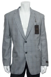 Tasso Elba Mens Medium 100% Wool 2 Button Sport Coat (46 Long, Blue/Gray) $350 - Picture 1 of 5