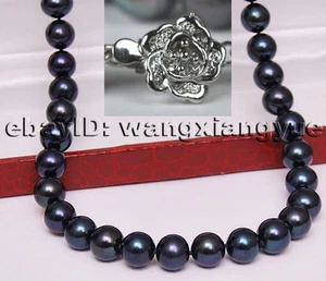 Long 18" 22" 24" 28" 34" 36" 42" 48" 8-9mm Natural Black Akoya Pearl Necklace - Picture 1 of 5
