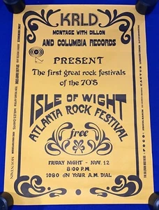 vintage 1971 Isle of Wight Festival KRLD/Columbia Records POSTER 14x20in RADIO - Picture 1 of 3