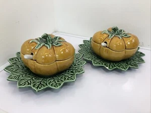 Juego de cuencos de calabaza Bordallo Pinheiro naranja y verde con tapa y cuchara + plato para servir - Imagen 1 de 24