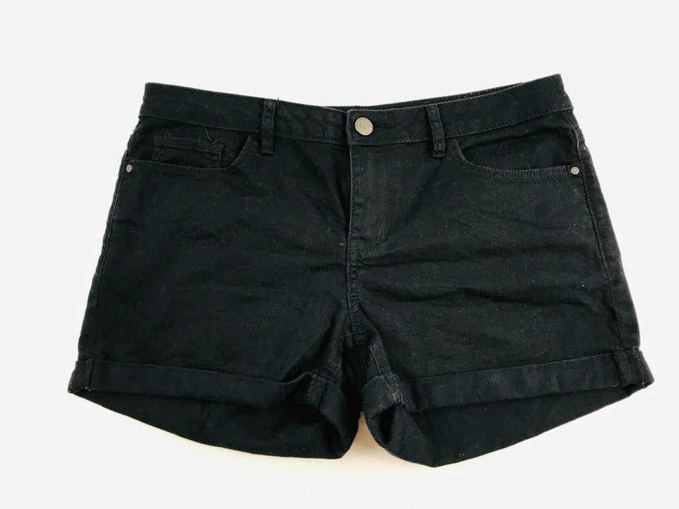 Pantalones Cortos LC Lauren Conrad Para Mujer Talla 6 Negros Denim Tiro Medio Lavado Oscuro Dobladillo con Puños Foto 1 de 4