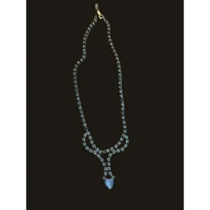 Vintage Silver Tone Blue Clear Rhinestone necklace Choker Collar 15" - Picture 1 of 4
