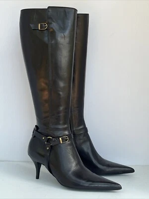 Barbara Bui High Heels Boots Black Leather Stilettos Knee High Italy Sz EU 37 - Image 1 of 4