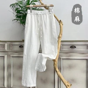 New Men's Elastic waist Pant Solid Cotton Linen trousers Casual Long pant Gift - Picture 1 of 21
