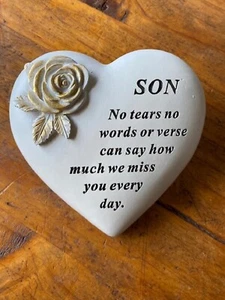 SON Memorial Heart Plaque Son Ornament Garden Tribute  (Slightly Overwritten) - Picture 1 of 5