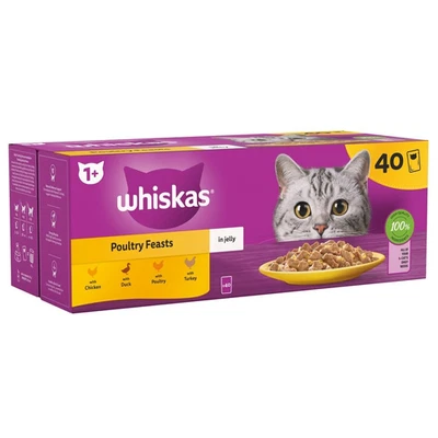 WHISKAS 1+ Adult Katzennassfutter - 40 JellyPouches à 85 g - Geflügel in Gelee