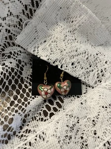 Ladies Pink Green Shimmer Bohemian Hand Made Heart Earrings - Picture 1 of 5