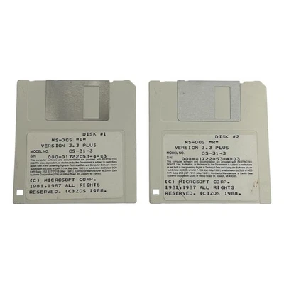 MS-DOS “R” Version 3.3 Plus Model OS-31-3 Two 3.5" Disk Set Vintage 1988 - Image 1 of 2
