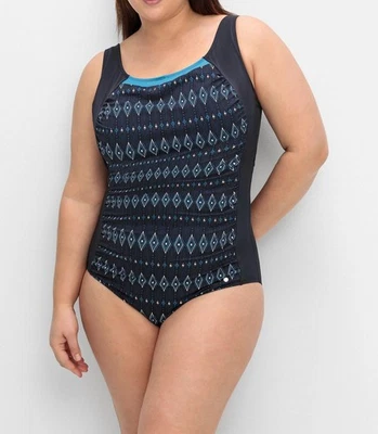 sheego Damen Badeanzug Einteiler Bademode tiefblau gemustert Gr. 42 B NEU - Bild 1 von 3