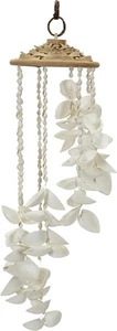 2 White Seashells Wind Chimes with Ratton Hat 4x18" (Set of 2) - Bild 1 von 2