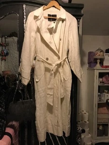 Mango 100% Linen Off Ecru Beige Trench Coat xs very baggy up to size 16 new tags - Picture 1 of 7