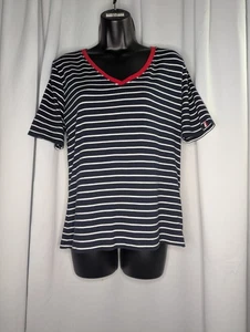 Tommy Hilfiger Damen Kurzarm Freizeit Hemd Large Navy Weiß Rot Gestreift - Bild 1 von 7