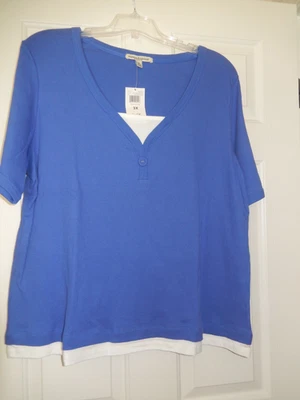 Women's Debbie Morgan Plus Size Blue  Cotton Knit Top, 3X - Image 1 of 4