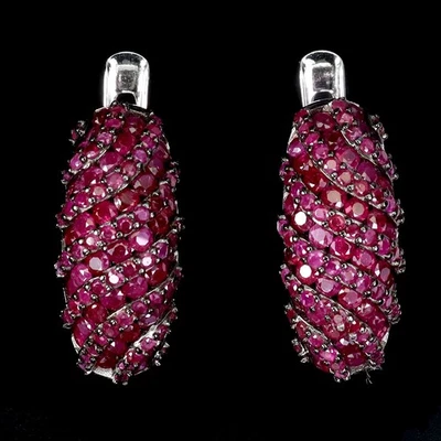 Pendientes de plata de ley 925 rubí Myanmar redondo corte diamante piedras preciosas joyería Foto 1 de 4