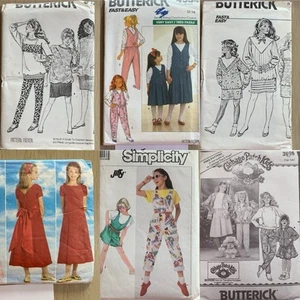 Bundle 6x Sewing Patterns Girls Size 14 B: 32" Jumpsuit Jumper Dress Vintage 90s - Picture 1 of 14