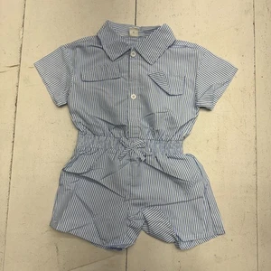 Shein Solid White Blue Striped One Piece Button Shirt Romper Girls Size 4Y - Picture 1 of 6