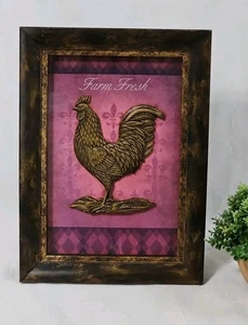 Vtg Rooster Shadow Box 3D Framed Art Chicken Farmhouse Wall Hanging Or Tabletop - Picture 1 of 14