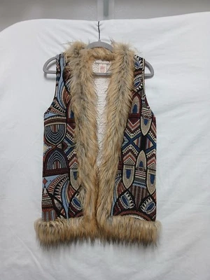 Flying Tomato Tapestry Vest S Faux Fur Shearling Boho Tribal Hippie Festival - Image 1 of 4