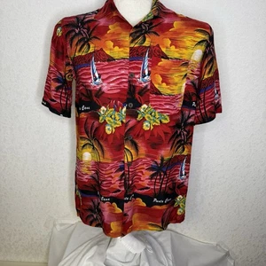 Punta Cana Hawaiian Shirt Sz M Palm Trees Sailboats Sunset Dominican Republic - Picture 1 of 5