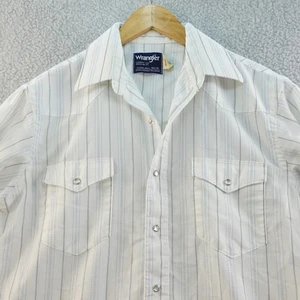 Vintage 70's Made USA Mens 15.5x34 Wrangler Cowboy Cut Striped Pearl Snap Shirt - Picture 1 of 6