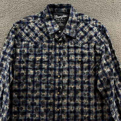 Wrangler Retro Shirt Mens XL Blue Paisley Pearl Snap Geometric Print Western - Image 1 of 4