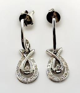 Kay Jewelers diamond "LOVE'S EMBRACE" STERLING SILVER POST STUD DROP EARRINGS - Picture 1 of 6