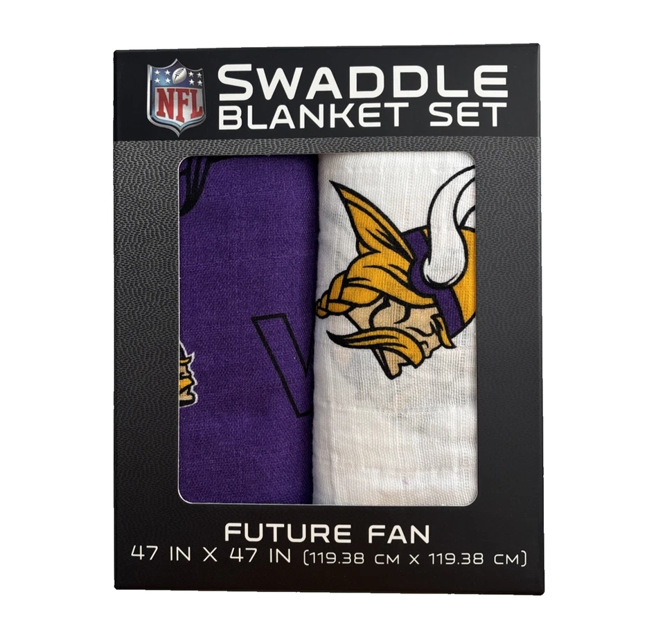 Nuevo Juego de 2 mantas de envoltura Minnesota Vikings NFL Fútbol Futuro Fan Bebé Foto 1 de 4