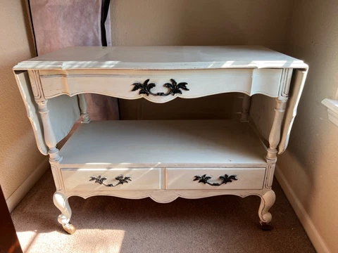 1960s French Provincial Drop Leaves Bar Cart Buffet Server w/ Silverware Drawers Cover