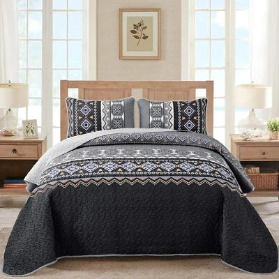 WONGS Bohemian Quilt Coverlet Bedspread Set Queen King 3PC Soft Microfiber - Image 1 of 4